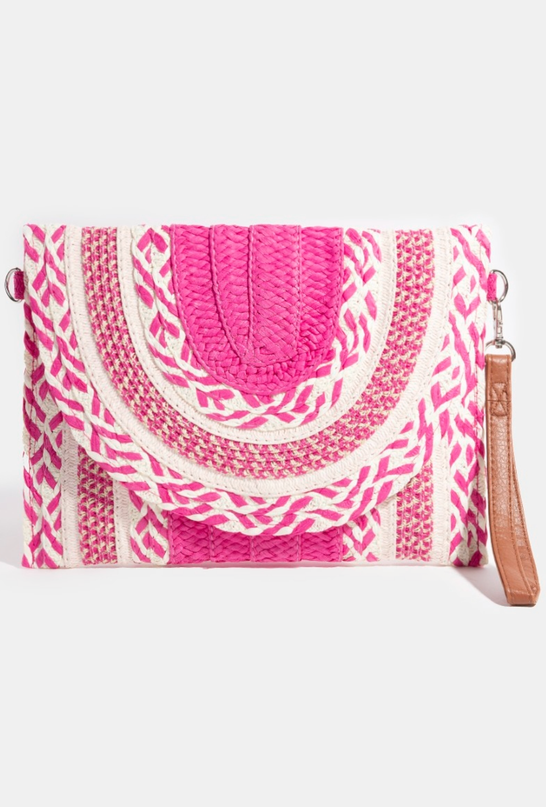 Multi Straw Pattern Envelope Crossbody Bag in pink