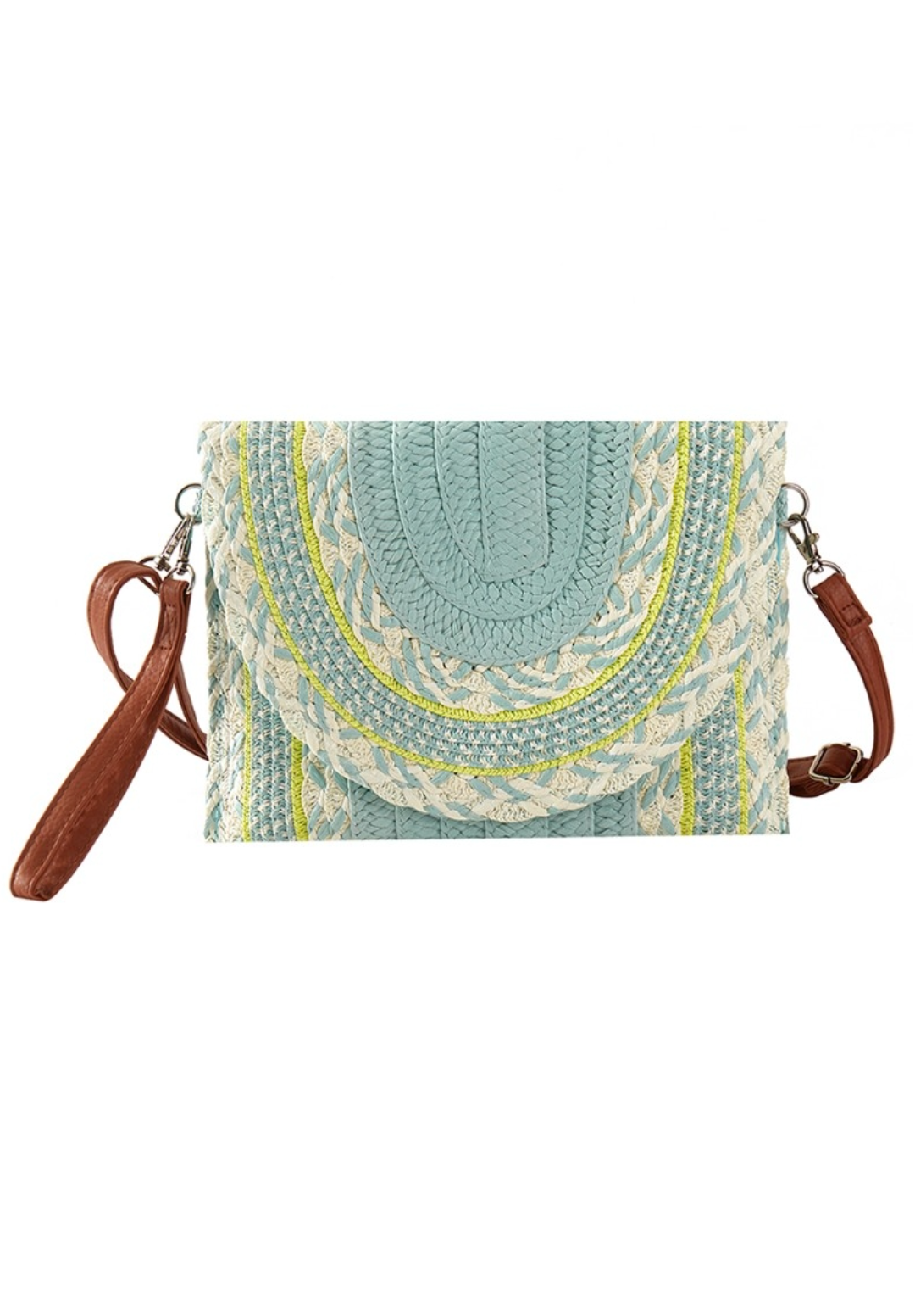 Multi Straw Pattern Envelope Crossbody Bag in mint