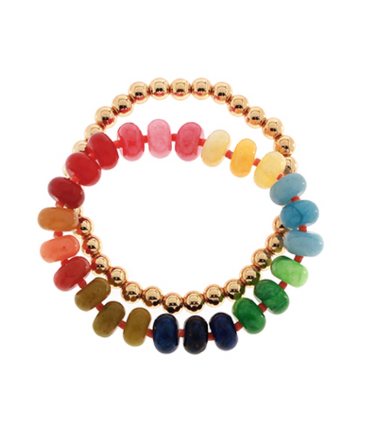 Semi-Precious Wide Stone & Beaded Bracelet Set