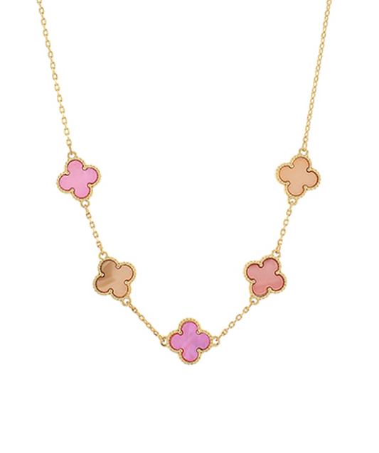 Colored Shell Clover Station Necklace