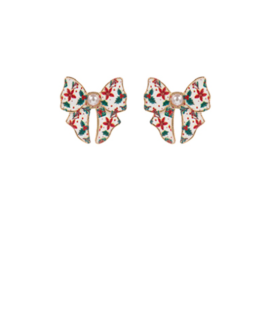 Enamel Bow Christmas Pattern Earrings