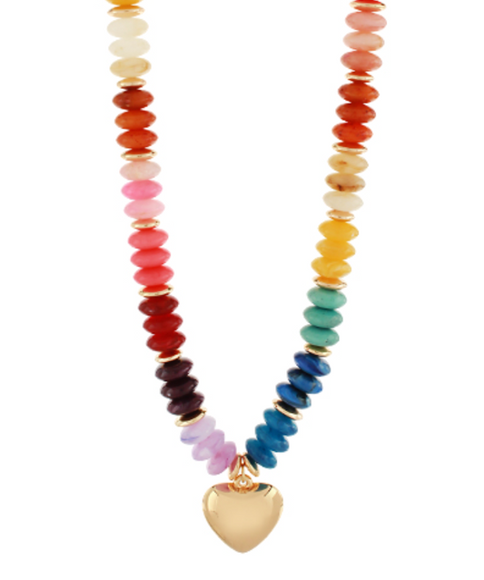 Rondelle Beads & Puffy Heart Necklace
