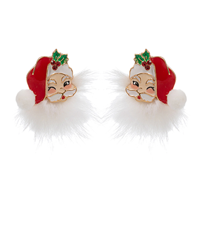 Santa Claus & Faux Fur Enamel Earrings