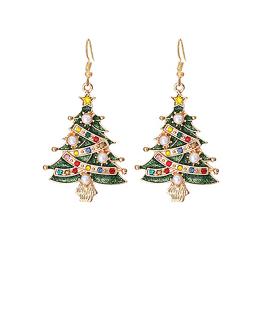 Pave Christmas Enamel Drop Earrings