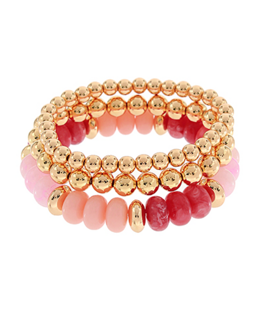 3 Row Marble & Gold Ball Beads Bracelet