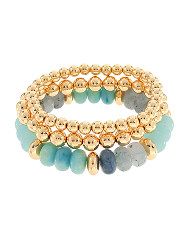 3 Row Marble & Gold Ball Beads Bracelet
