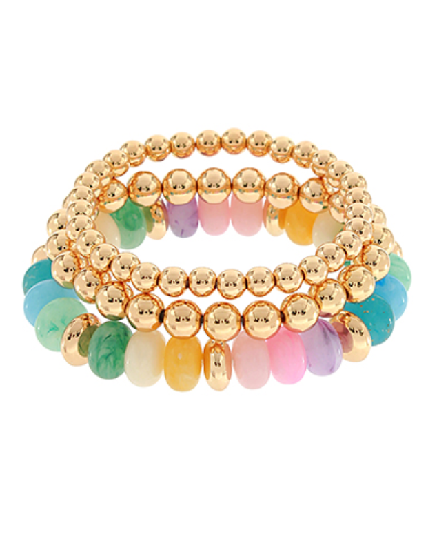 3 Row Marble & Gold Ball Beads Bracelet
