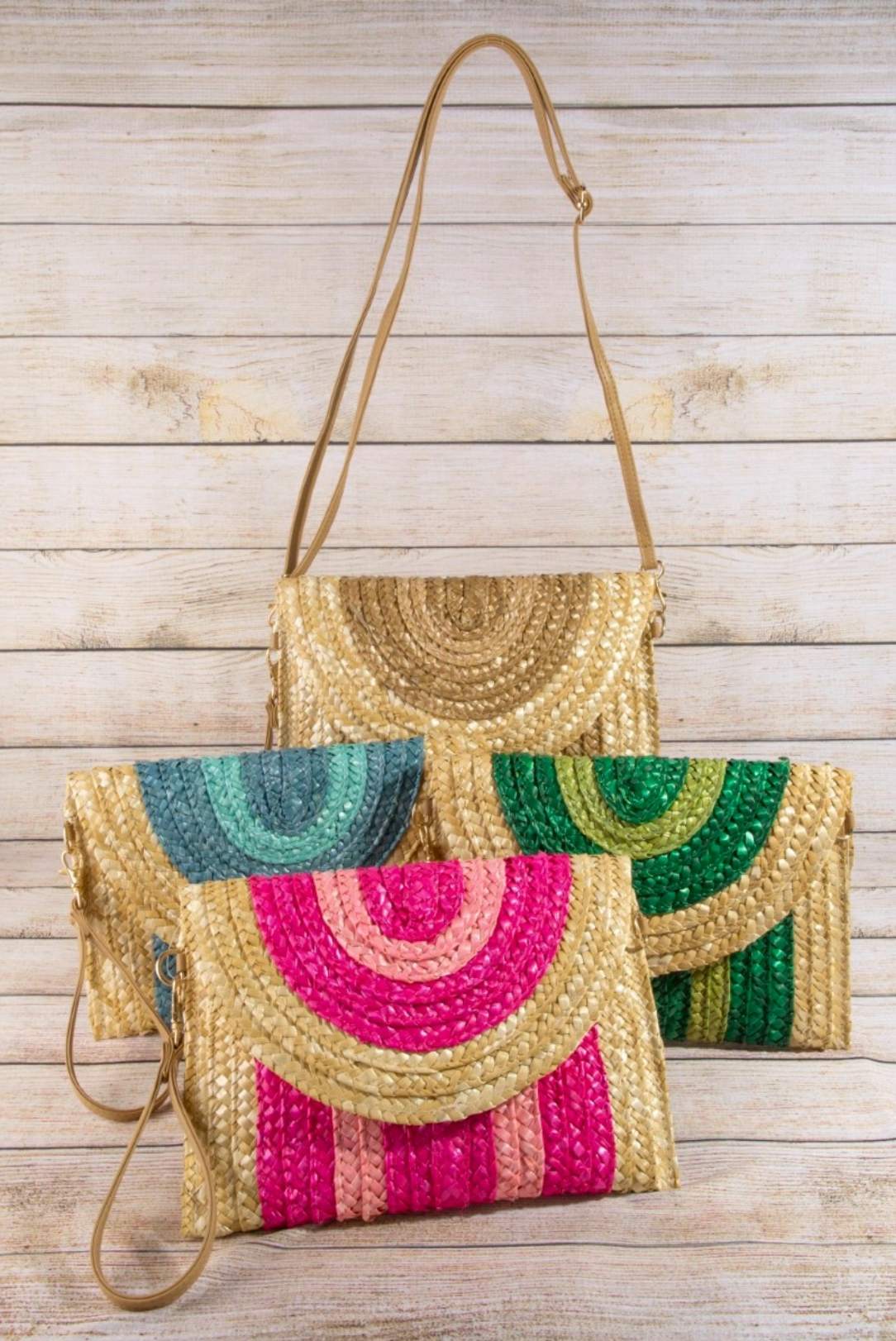 Three Tone Straw Clutch Bag