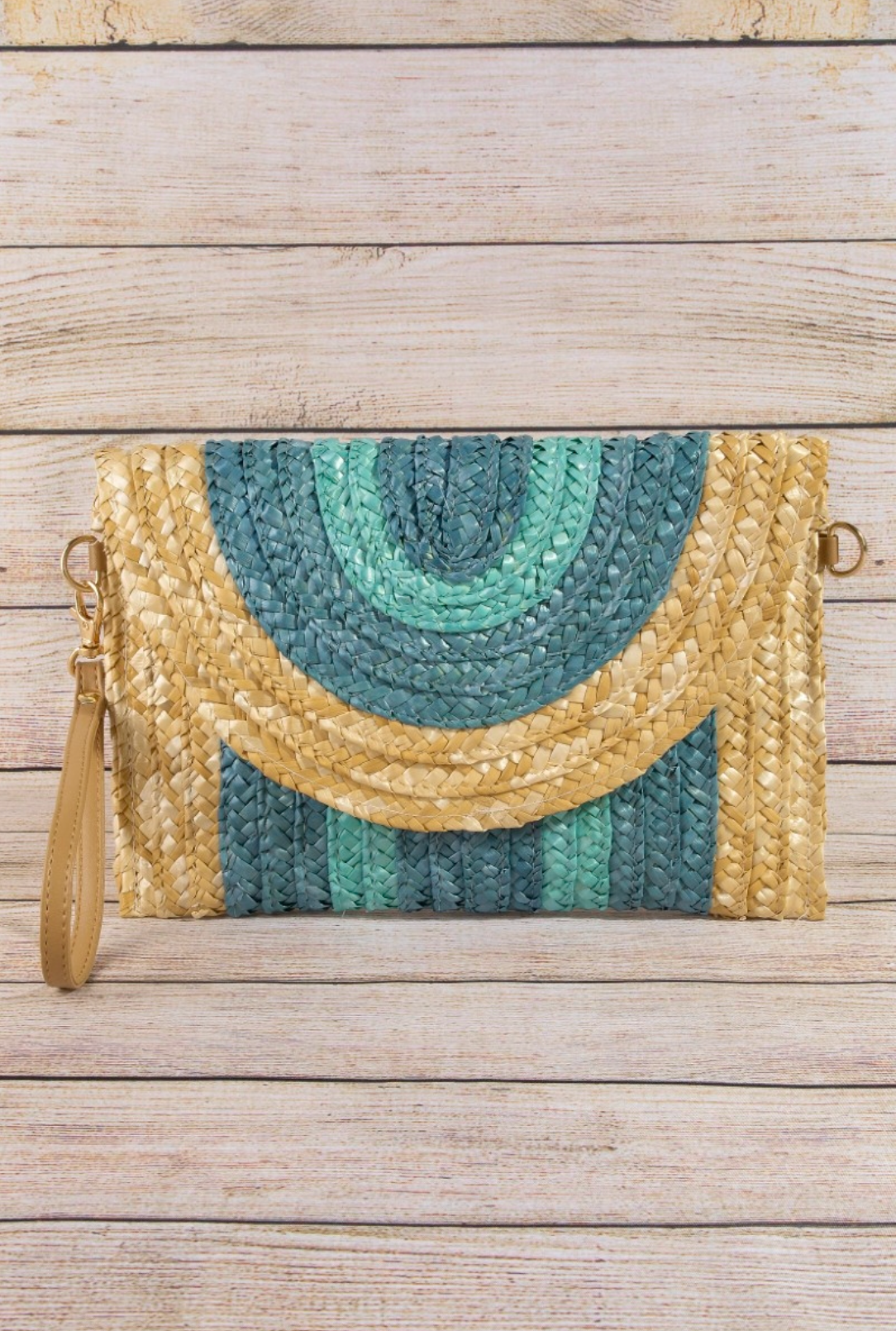 Three Tone Straw Clutch Bag