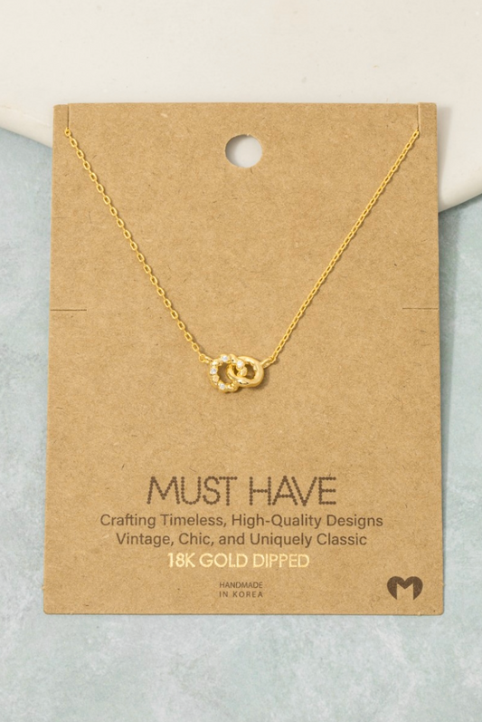 Gold Dipped Cz Studded Hoop Link Pendant Necklace