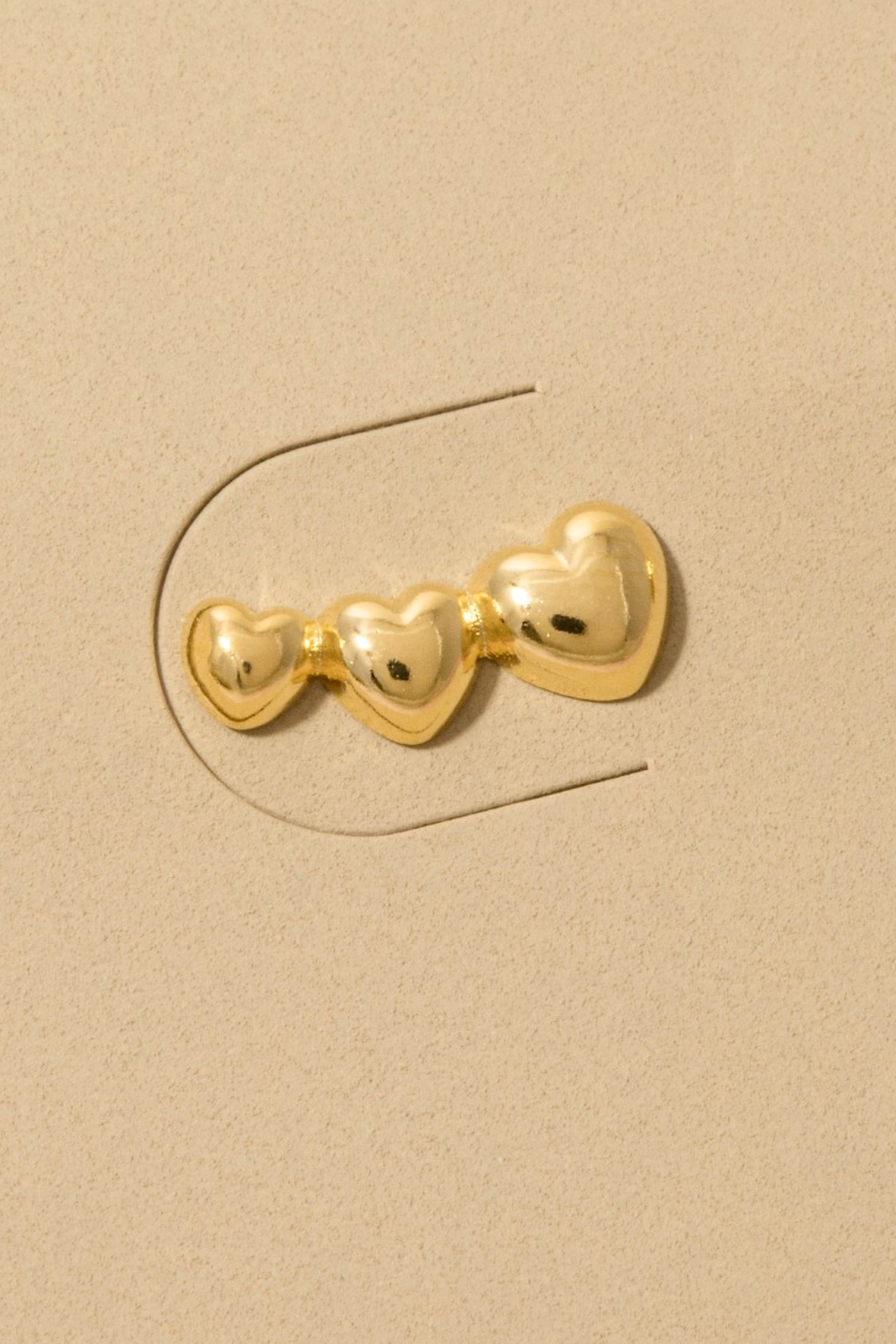 Gold Dipped Triple Heart Bar Stud Earrings