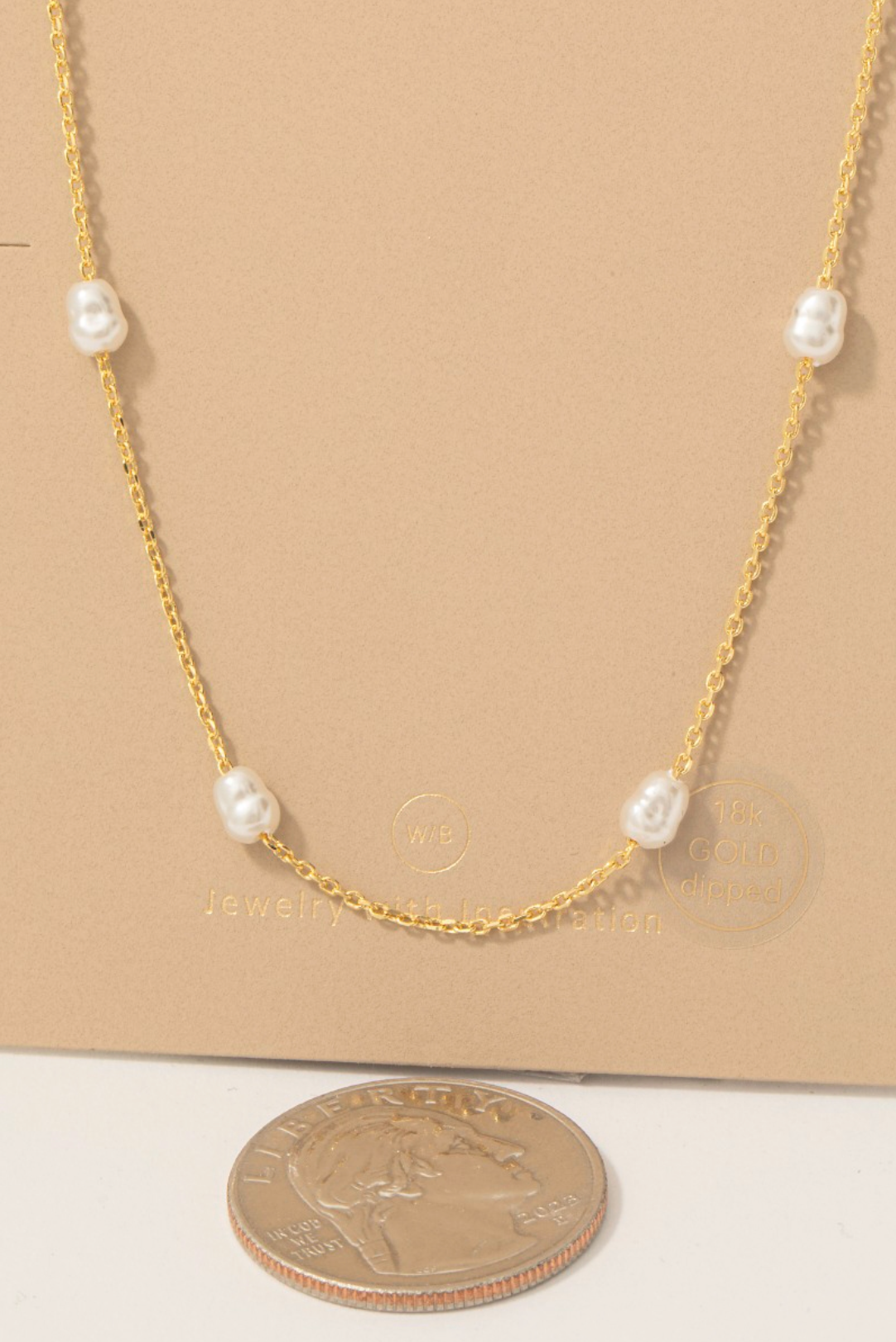 Gold Dipped Pearl Beads Station Chain Necklace