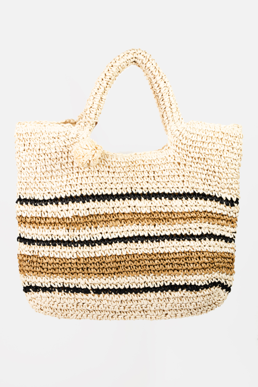 Striped Straw Braided Tote Bag