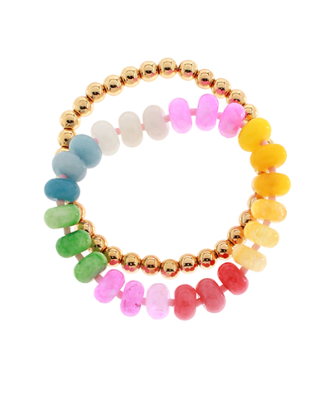 Semi-Precious Wide Stone & Beaded Bracelet Set