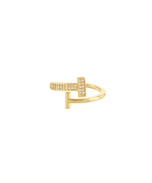 Paved T Shaped Open Ring