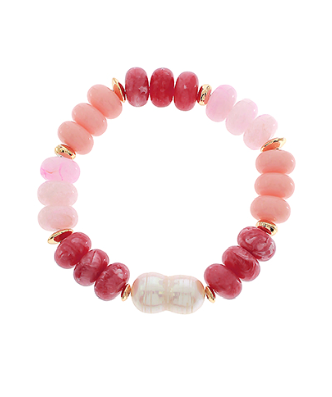 Colorful Stretch Beaded Bracelet with Freshwater Pearl Accent