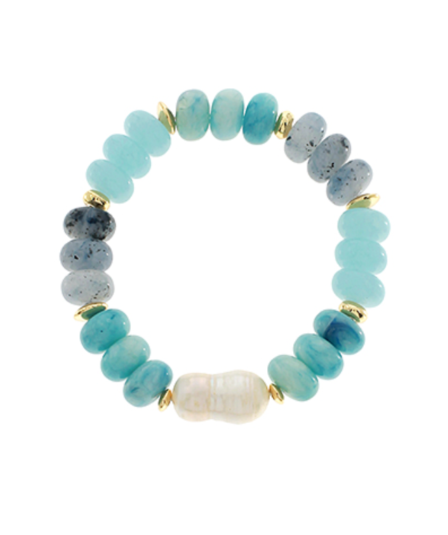 Colorful Stretch Beaded Bracelet with Freshwater Pearl Accent