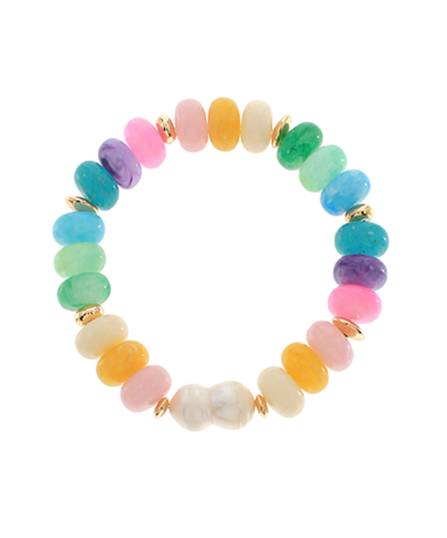 Colorful Stretch Beaded Bracelet with Freshwater Pearl Accent