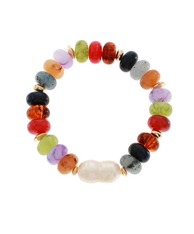 Colorful Stretch Beaded Bracelet with Freshwater Pearl Accent