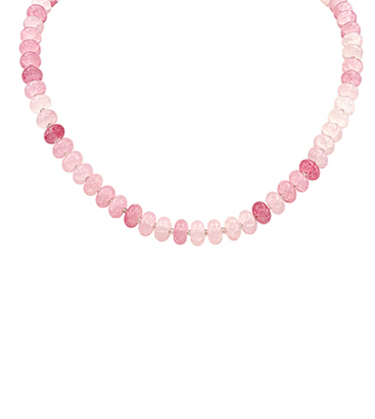 Necklace with pink beads on a white background