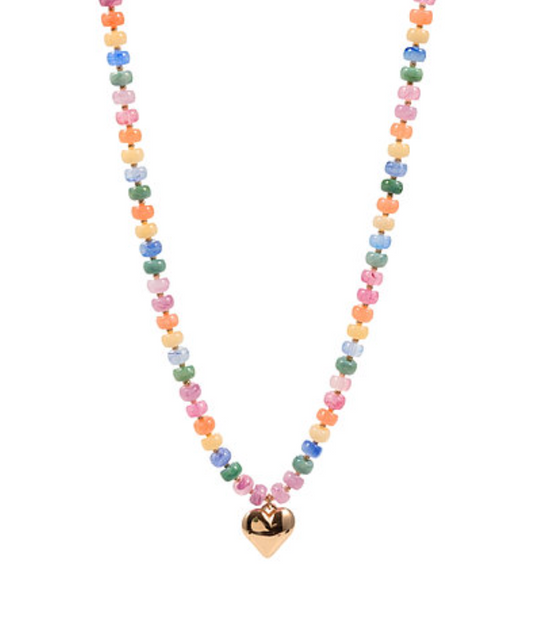 Heart Pendant Multi Color Bead Necklace