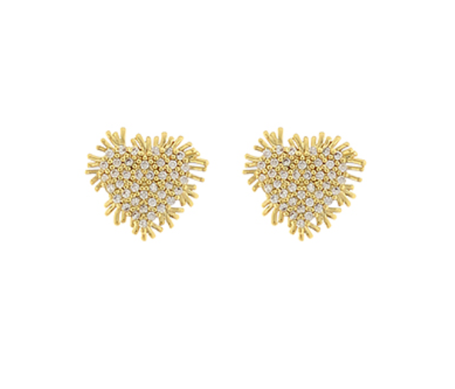 Pave Cubic Zirconia Heart Stud Earrings