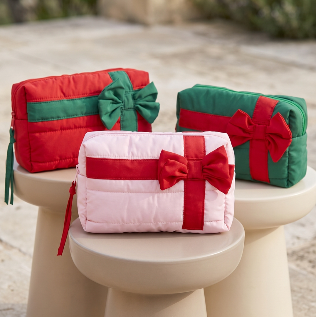 Gift Bow Wrapped Puffer Zip Pouch