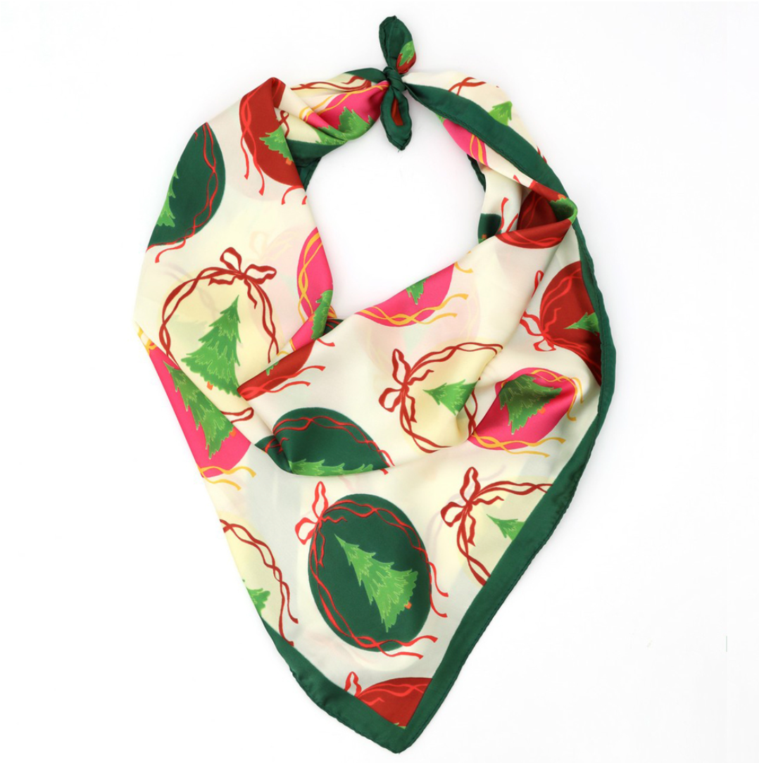 Christmas Tree Bauble Medallion Print Satin Bandana