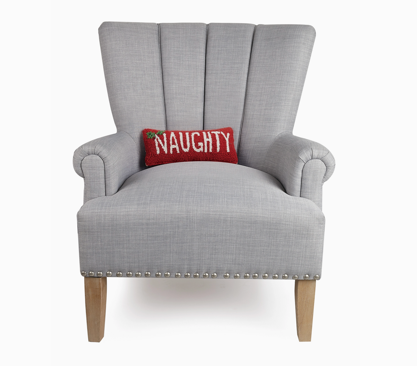 "Naughty" Red and Ivory Holiday Hooked Throw Pillow