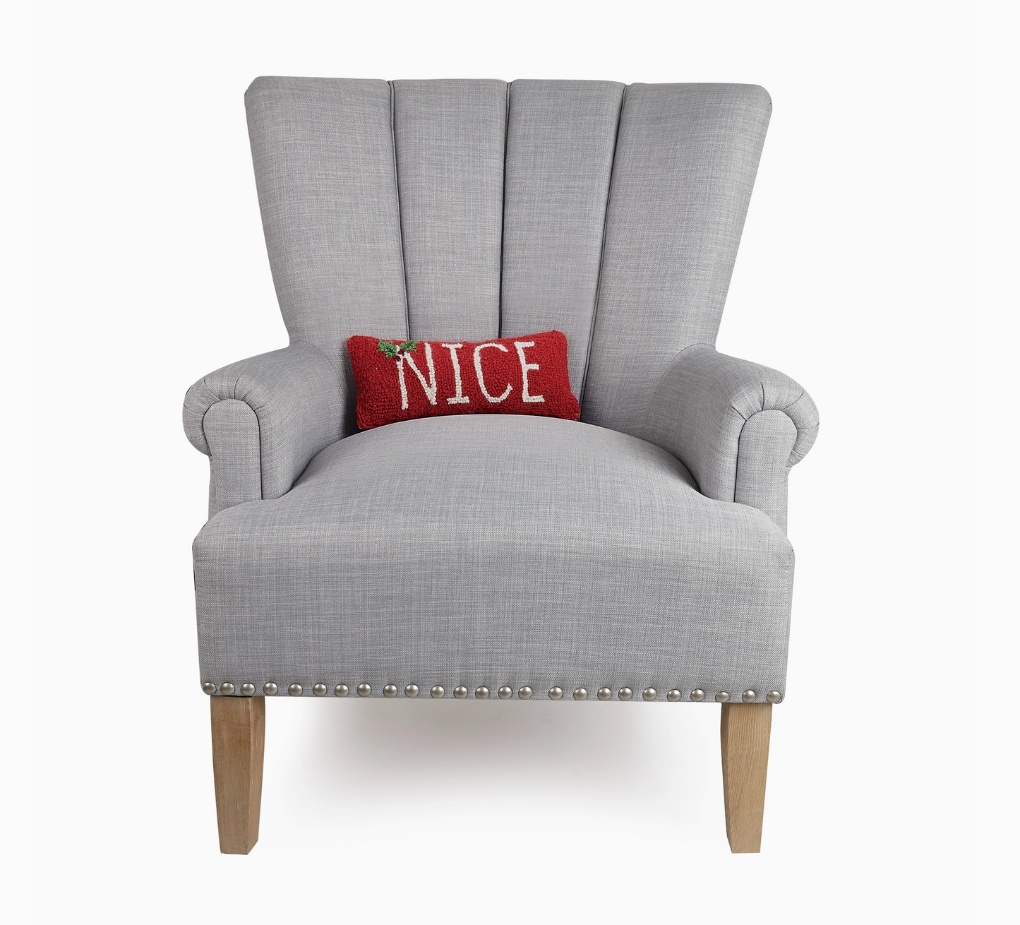 "Nice" Red and Ivory Holiday Hooked Throw Pillow