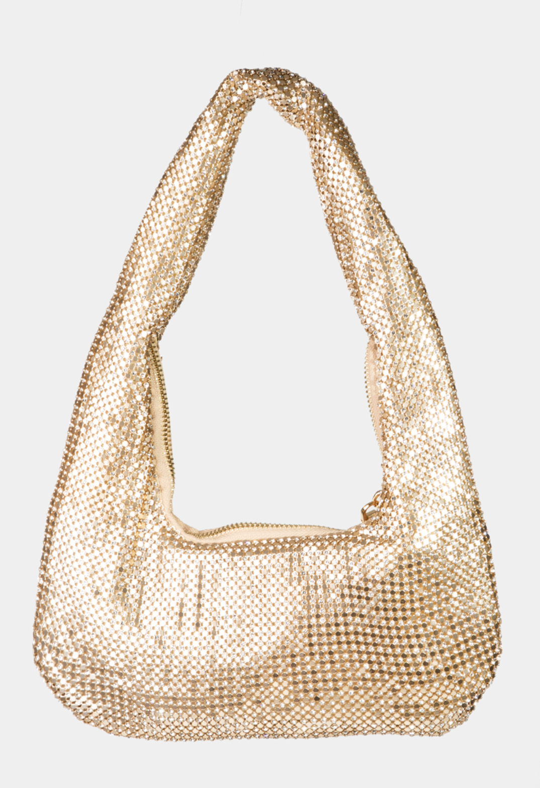 Metallic Sequin Mesh Hand Bag in Gold