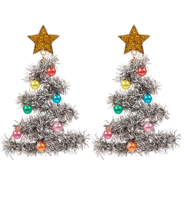 Christmas Tree Tinsel Drop Earrings