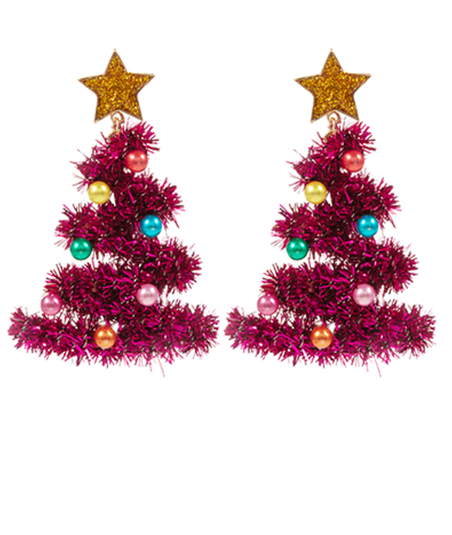 Christmas Tree Tinsel Drop Earrings