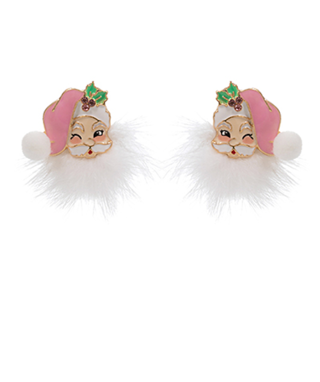 Santa Claus & Faux Fur Enamel Earrings