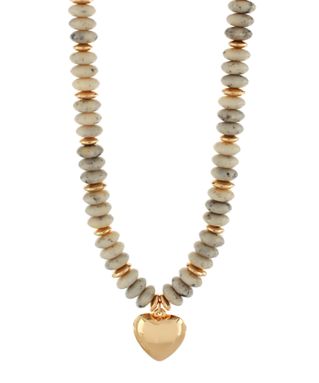 Rondelle Beads & Puffy Heart Necklace