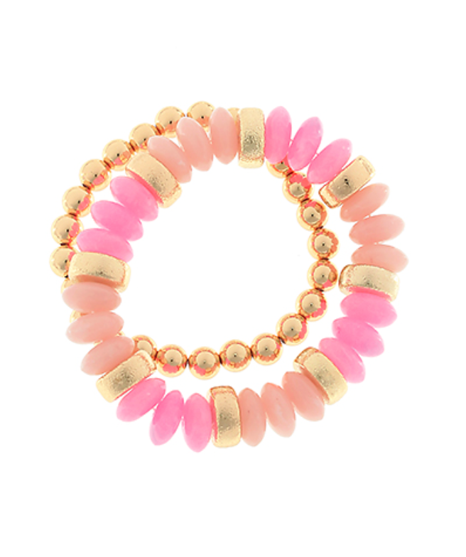 2 Row Color Rondelle Beads Bracelet Set