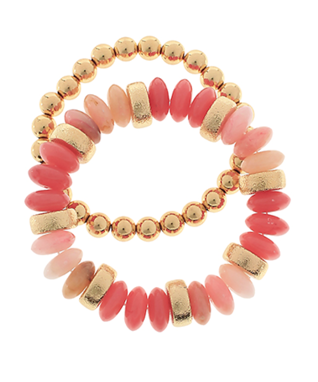 2 Row Color Rondelle Beads Bracelet Set