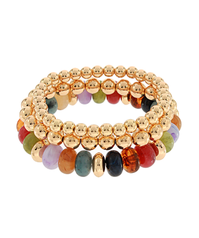 3 Row Marble & Gold Ball Beads Bracelet