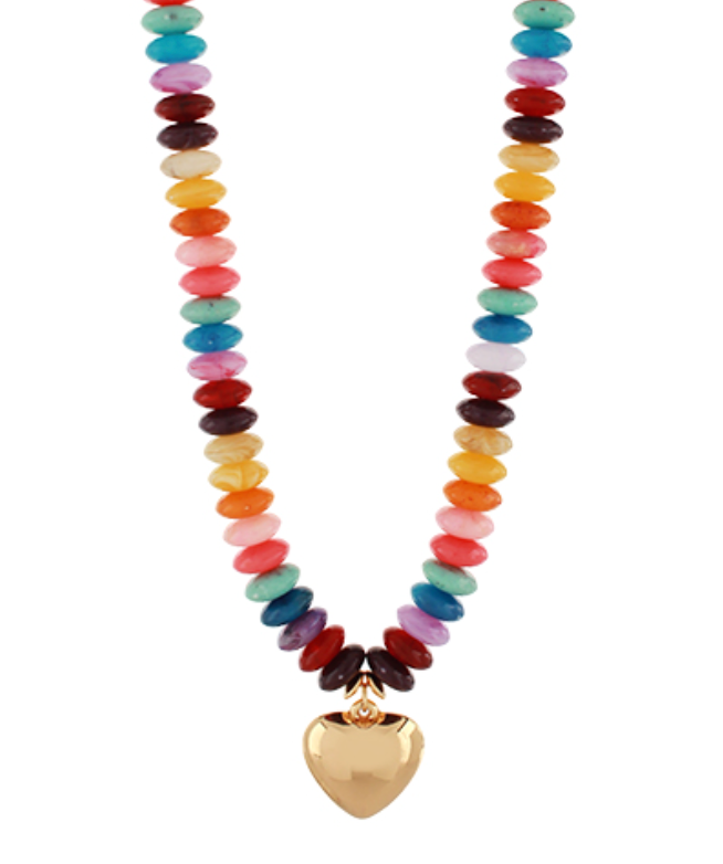 Rondelle Beads & Puffy Heart Necklace
