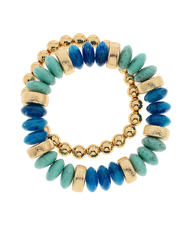 2 Row Color Rondelle Beads Bracelet Set