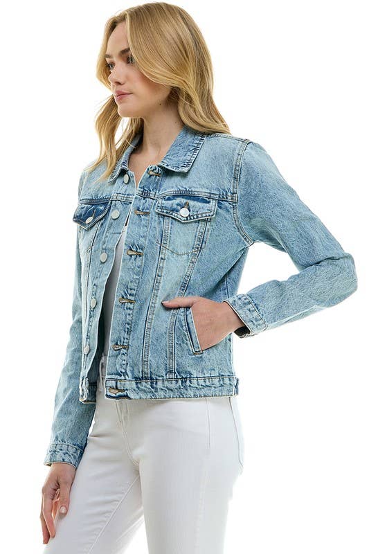 BLUE AGE - LADY CASUAL COTTON DENIM JEAN JACKET (OPEN PACK): Light Blue / XL