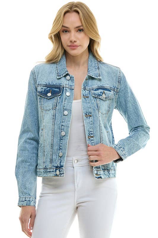 BLUE AGE - LADY CASUAL COTTON DENIM JEAN JACKET (OPEN PACK): Light Blue / M