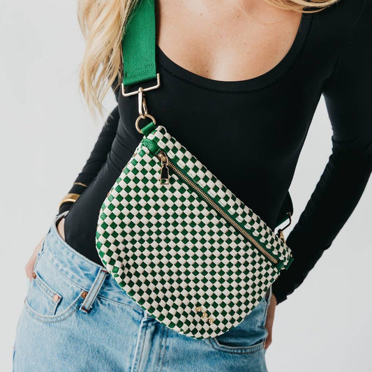 Pretty Simple Westlyn Woven Bum Bag in Checkered Emerald