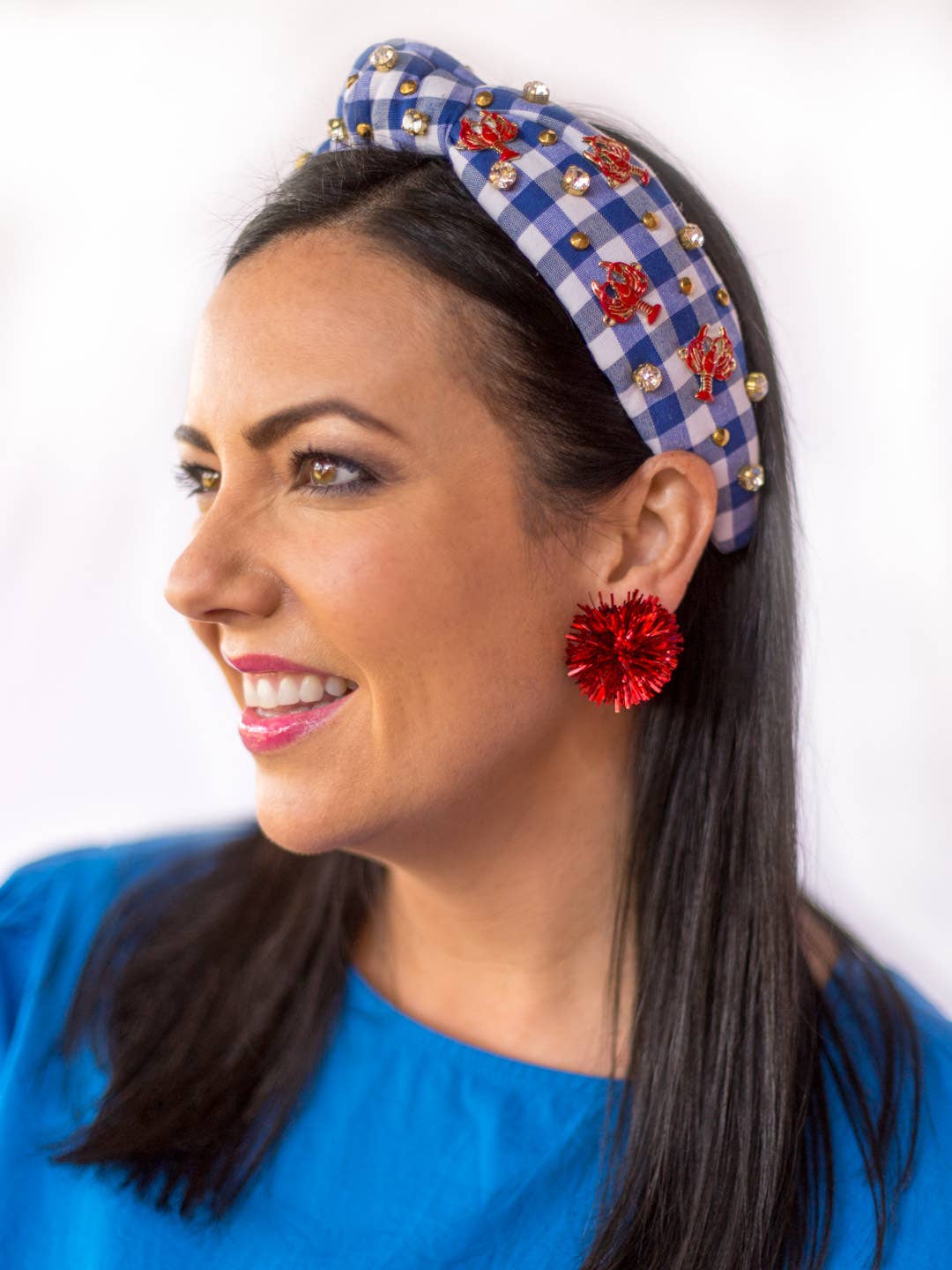 Red Party Pom Pom Stud Earrings