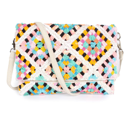 Sequined Granny Square Ludo Crossbody Bag