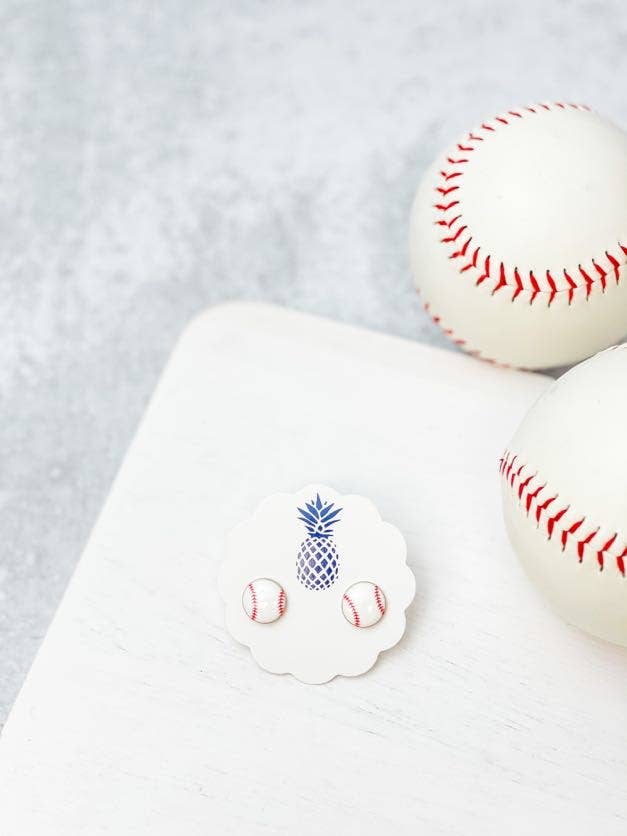 White Baseball Enamel Stud Earrings