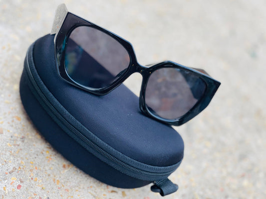 Beveled Cut Sunglasses + Case in Black