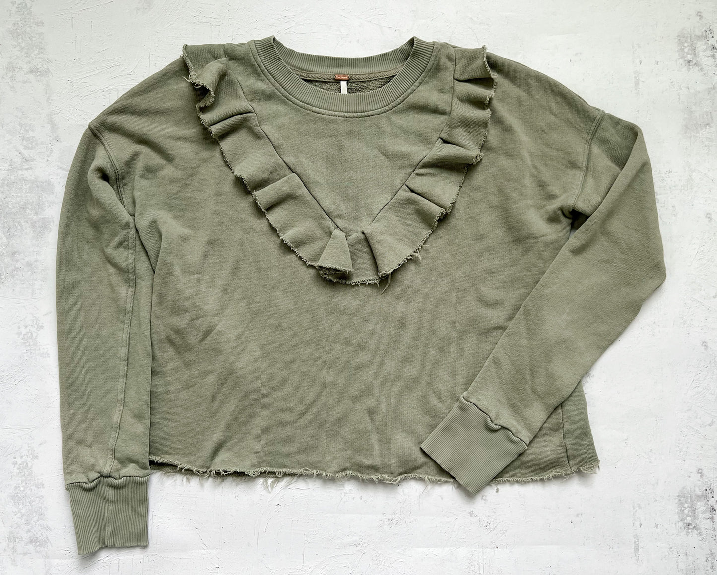 Free People Ooh La Ruffle Pullover in Olive