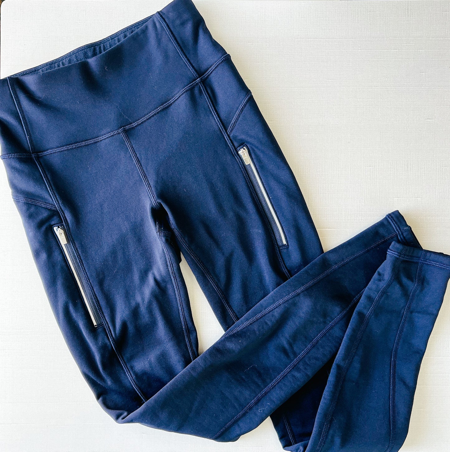 athleta fleece lined navy blue winter athletic tights. 