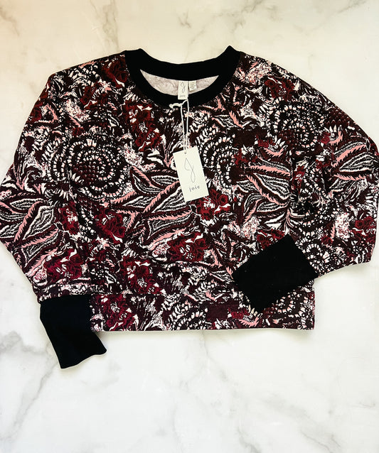 Joie paisley burgundy, blush and ivory cropped Caleigh sweatshirt